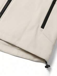 Solid Beige Hooded Jacket With Arm Patch, Hook And Loop And Zipper, Casual Camping Outfit For Women - Apricot - View 7