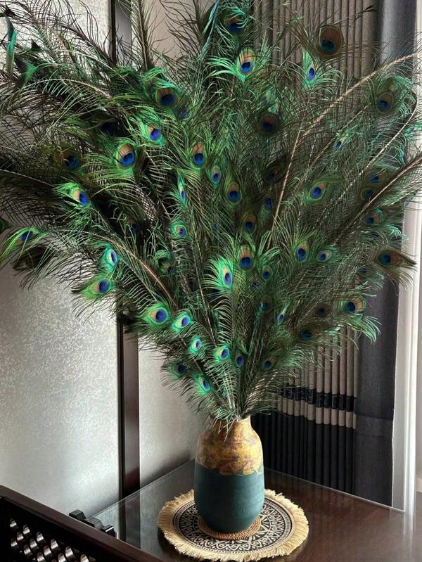 1/5/10/20/50 piezas Plumas de pavo real artificiales de 40-50 cm de tamaño grande, plumas de cola de pavo real falsas decorativas, plumas simuladas a granel hechas a mano para decoración de pared, jarrón, corona de Halloween, decoración de patio, decoración de otoño, decoración del hogar, decoración de mesa, decoración de habitación, estética