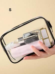 Transparent Toiletry Bag, Portable, Airport Travel Accessory Bag, Quart Capacity, Women's Makeup Bag - Black - View 17