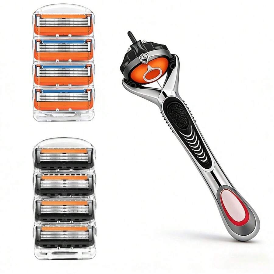 Men's 6-Blade Razor Set, Includes 1 Metal Handle And Multiple 6-Blade Replacement Cartridges, Reusable Blades - Provides A Comfortable And Smooth Shaving Experience - 5-blade Model - View 1