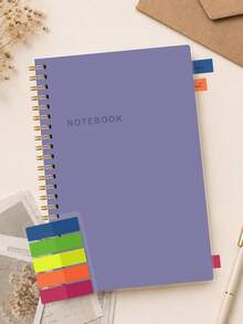 Trees 1 pieza Cuaderno A5 con espiral y líneas, pestañas de índice codificadas por colores, cubierta protectora y páginas de escritura suave para trabajo, estudio, notas de reuniones, listas y planes diarios, útiles escolares, accesorios de escritorio de oficina, accesorios para maestros, artículos imprescindibles para el aula - Morado fuerza - Ver 1