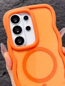 Stylish Big Wave Glitter Magnetic Phone Case Compatible With Samsung Galaxy S26 Ultra Translucent Blingbling Soft Back Cover - Orange - View 4