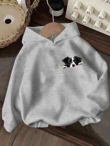 Tween Girl Fun Print Pullover Sweatshirt, Warm & Comfortable Thermal Lined Pullover Sweatshirt For Autumn/Winter - Grey - View 4