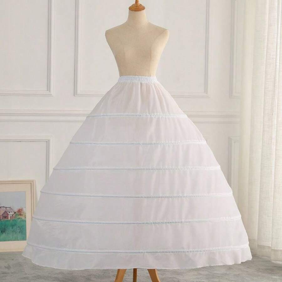 1pc 6-Hoop A-Line White Wedding Petticoat, Crinoline, Elastic Waist, Suitable For Wedding, Ball, Cosplay And Formal Occasions - Multicolor - View 1