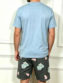 Men's Summer Cartoon Dinosaur Print Short Sleeve & Shorts Pajama Set - Multicolor - View 2