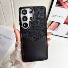Portacarte V-Card con grandi fori placcato elettroliticamente compatibile con Samsung S26 Ultra, custodia per telefono a contrasto di colore S25 Ultra con texture in pelle e protezione anti-caduta - nero - Visualizzare 1
