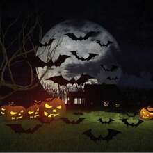 12/120pcs Halloween 3D Black Bat Stickers, Suitable For Room Decoration - Black - View 5