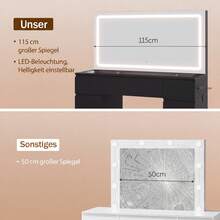 Devoko Modern Vanity Table With Extra Large LED Mirror, 3 Light Colors And Dimmable Brightness, Dressing Table With Glass Top, 9 Drawers, Power Strip And Hair Dryer Holder, White/Black - Black - View 7