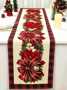 1件裝花藤聖誕桌旗，聖誕快樂桌布，一品紅花卉圖案，183*33cm亞麻桌巾，聖誕裝飾，聖誕裝飾品，聖誕前夕裝飾背景，聖誕居家裝飾，聖誕裝飾 - 彩色 - 查看 4