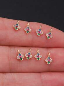 8pcs Mini Four-Leaf Clover Micro-Inlaid Colorful Zirconia Charms DIY Piercing Earrings, Bracelets, Anklets, Waist Chain Accessories, Best Handmade DIY Gift - Multicolor - View 14