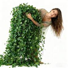 Sinsoledad 12/24/36 Peças Guirlanda Artificial de Folhas de Hera Verde, Videira Decorativa Pendurada de Primavera, Adequada para Decoração Estética de Casamento, Festa, Parede e Quarto, Decoração de Halloween, Ação de Graças e Verão - Hera - Visão 10