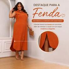 Vestido Feminino Chemise Plus Size Moda Evangélica com Bolsos Fenda e Botões M ao EXG - listra azul - Visão 6