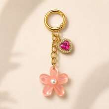 1pc/Multiple Women's Korean Style Fresh Faux Pearl Five-Petal Flower Resin Pendant With Rhinestone Heart Decor, Keychain, Backpack Charm, Bag Key Pendant - Multicolor - View 5