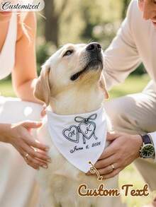 Personalized Dog Wedding Triangle Scarf Custom Neck Accessory, Dog Collar, Cat & Dog Triangle Scarf Collar, Dog Wedding Dress Engagement Triangle Scarf Pet Proposal Neck Tag, Bride & Groom Use, Dog Accessories, Anniversary Personalized Pet Supplies - Multicolor - View 2