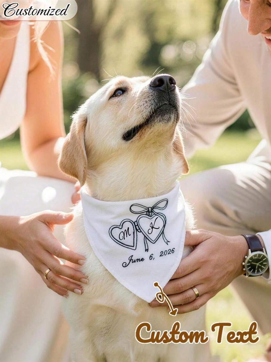 Personalized Dog Wedding Triangle Scarf Custom Neck Accessory, Dog Collar, Cat & Dog Triangle Scarf Collar, Dog Wedding Dress Engagement Triangle Scarf Pet Proposal Neck Tag, Bride & Groom Use, Dog Accessories, Anniversary Personalized Pet Supplies
