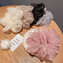5pcs Lightweight Oversized Organza Scrunchies, Flower Bud Mesh Hair Ties, Premium Style - Multicolor - View 5