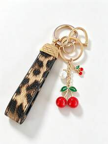 1pc Unisex Red Plaid Keychain + Cute Cherry Pendant, Zinc Alloy Minimalist Style PU Leather Strap Key Ring, Suitable For Various Keys And Car Keys, Small Gift For Family And Friends - A - View 14