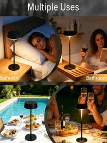 2/1pc Waterproof Cordless Table Lamp, Rechargeable Portable Outdoor LED Desk Lamp, Dimmable Warm Light Metal Mini Bedside Night Light For Patio Garden Pool Balcony Indoor Home Decor - Rechargeable Desk Lamp - View 7