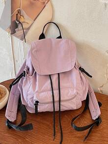 Mochila pequeña de estilo japonés popular primavera/verano 2026, color bloque fresco con solapa y cordón, bolso escolar versátil de moda para mujer, estilo universitario para estudiantes de secundaria, bachillerato y universidad, bolso de clase, bolso pequeño, versión coreana casual versátil, ligera y plegable, adecuada para uso diario - Multicolor - Ver 15