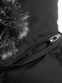 Men's Black Winter Casual Date Long Sleeve Pocket Design Hooded Parka With Fur Collar,Oversized Plus Size Warm Outerwear Jacket Coat Clothes - Black - View 7