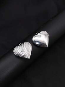 3/5pcs Fashion Stainless Steel Heart-Shaped Photo Locket Pendant, Flip-Open Photo Box Charm, DIY Unique Ideal Gift For Friends Birthday, Family, Mom/Grandma/Wife Anniversary Gift, Autumn Fashion, Casual, Vintage, Personalized, Daily Wear, Party, Mother's Day, Valentine's Day, Graduation, Wedding - Silver - View 5