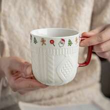 1/2pcs Christmas Sweater Embossed Ceramic Mug, 12oz Scratch-Resistant Durable Coffee Cup, Dishwasher & Microwave ; Home, Office, Party Universal Drinkware; Birthday, Christmas Gift, Vintage Style Tableware, Multi-Function Beverage Cup - Multicolor - View 13