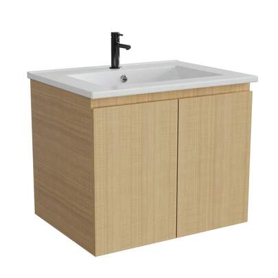 GOCAPTAIN Modern Double-Door Bathroom Vanity With 23.11" (60 Cm) Ceramic Basin - Wall-Mounted, Ample Storage, Space-Saving Design - Ideal For Small Bathrooms