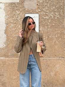Women's Elegant Minimalist Daily Commute Office Workplace Old Money Style Blazer - Khaki - View 1