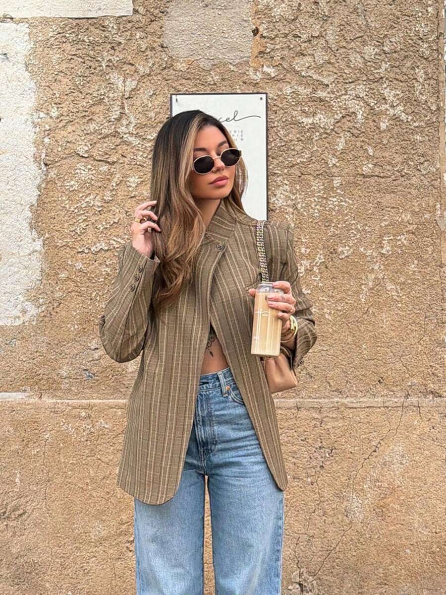 Women's Elegant Minimalist Daily Commute Office Workplace Old Money Style Blazer - Khaki - View 1