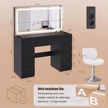 Devoko Modern Vanity Table With Extra Large LED Mirror, 3 Light Colors And Dimmable Brightness, Dressing Table With Glass Top, 9 Drawers, Power Strip And Hair Dryer Holder, White/Black - 查看 10