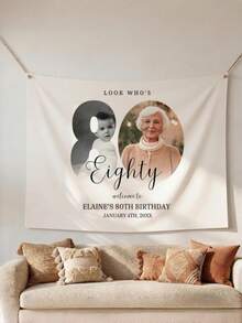 1pc Customized Birthday Party Tapestry Banner, Personalized Photo Backdrop For 21st 30th 40th 50th 60th 80th Birthday, Who's 80 Welcome Sign - Multicolor - View 8