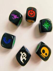 6-Sided Engraved Acrylic Halloween Dice, MTG Magic Tabletop Game Spell Counter Dice, Skull Pumpkin Ghost Pattern Dice, Halloween Party And Tabletop RPG Game Gift (6pcs/Box) - Multicolor - View 7