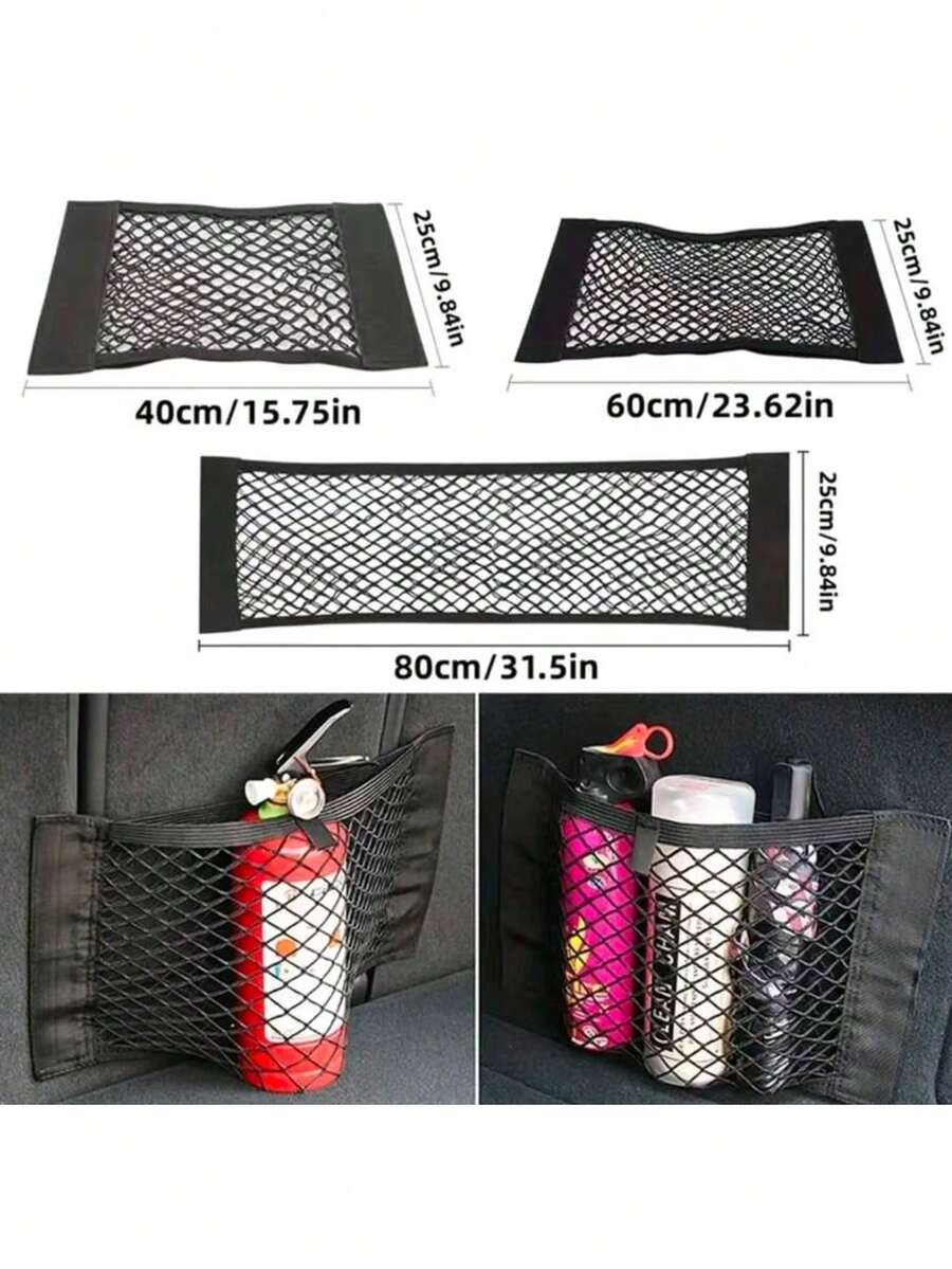 Universal Car Seat Back Mesh Storage Bag With Hook & Loop, Elastic Net Pouch Suitable For Car Trunk, Multi-Functional Nylon Hanging Organizer, Ideal For Daily Use, Travel Essentials, Back To School Season - Multicolor - View 1