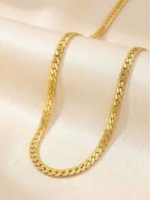 1pc Embossed Cuban Link Necklace, Minimalist Fashion Versatile For Boys, Lightweight Luxury Niche Hip-Hop Flat Snake Bone Chain - Necklace - View 5
