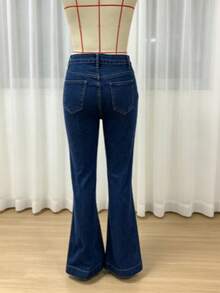 復古休閒 Y2K 性感辣妹水洗修身微辣中腰牛仔褲 女款 - 深色水洗藍 - 查看 2
