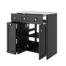 76 X 47 X 86 Cm, Freestanding Washbasin, Lacquered Surface, Leak-Proof Ceramic Basin, 8-Drawer Unit, Soft-Close Drawers, Soft-Close Hinges, Silver Handles, White. - Black - View 7