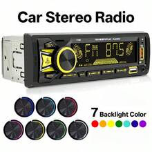 Enkel DIN bilradio med snabbladdning, USB/SD/Aux-in och 7-färgs bakgrundsbelyst LCD-display, lämplig för 12V bilar - A - Visa 2