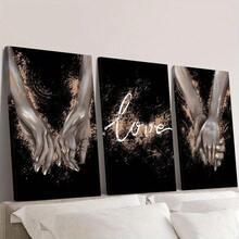 3pcs Canvas Wrapped Framed Art, Black Background Holding Hands Art, Romantic Couple Print, Love Poster, Valentine's Day Decor Art, Room Decoration, Holiday Gift, Love Wall Art, Suitable For Home Wall Decor - A - View 12