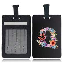 PU Leather Suitcase Tag With Hidden Card Slot Detachable Quick Release Strap Anti Scratch Wearproof Portable For Business Travel Overseas Trip Student Bag And All Luggage Sizes Initial Name Butterfly Letter 26 Letters Pattern - Black 1pc - View 12