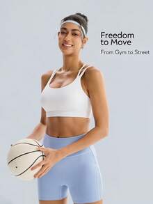 Tender Angel Thin Strap Criss-Cross Back Sports Bra, Backless Yoga Bra For Daily Fitness And Versatile Wear - White - View 3
