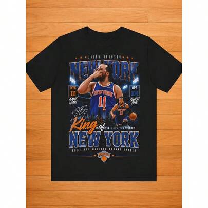 1-Pack Jalen Brunson New York Knicks Graphic Tee, "King Of New York" Madion Squ…