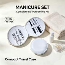 7Pcs Portable Nail Manicure Kit Stainless Steel Nail Clippers Cuticle Remover Nail File Round Storage Bag Travel Nail Care Manicure Pedicure Tools - Multicolor - View 6
