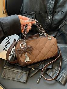1pc Solid Color Suede New Women's Bag, Shoulder Bag, Crossbody Bag, Fashion Quilted Chain Square Handbag, Suitable For Commuting, Shopping, Dating - Coffee - View 11