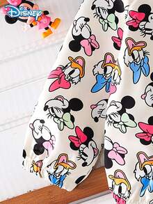 Disney Minnie And Friends 春/秋季女嬰休閒夾克，卡通 Minnie、Donald Duck、Daisy、Goofy 全身印花，長袖拉鍊連帽夾克，兒童日常百搭戶外娛樂派對穿著，時尚亮眼俏皮服飾 - 杏色 - 查看 7