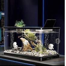 Fish Tank With Lid, Home Turtle Breeding, Small To Medium Hydroponic Aquarium, Living Room Transparent Goldfish Tank, Small Desktop Turtle Tank - Black - View 5