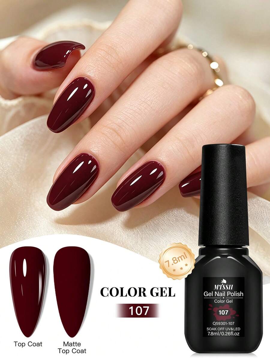 Mtssii 7.8ml Red & Brown Gel Nail Polish,UV LED Soak Off Semi Permanent Nail Color Gel,Rich Cherry Red,Burgundy,Cocoa Chocolate Neutral Brown Gloss Nail Varnish,Ideal For Fall Winter Nail Art Gift For Women For Daily Occasion