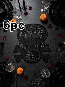 1/4/6/12pcs Halloween Skull PVC Gold Foil Placemats, Hotel Restaurant Decoration Heat-Resistant Non-Slip Table Mats, Western Style Table Mats For Weddings, Parties, Autumn Harvest Festival, Holiday Celebrations, Picnics, Camping, Birthday Banquet Table Decor - Multicolor - View 12