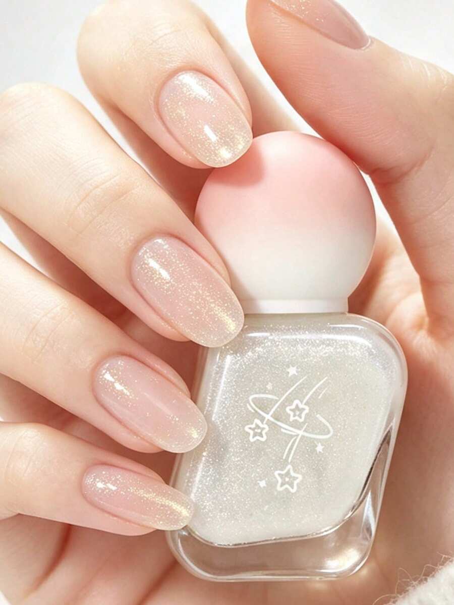 快乾水性指甲油,不易剝落,適合女孩與青少年,2026年新品,1件,10.5ML長效水性指甲油,金屬色,亮面閃粉指甲油,亮面裸白色美甲,快乾奶油白色亮面指甲油,適合日常佩戴,閃粉透明水性指甲油 - 白色 - 查看 1