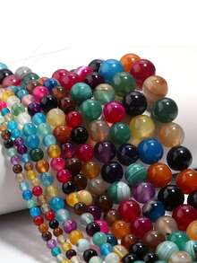 1 Strand 4/6/8/10mm Natural Stone Beads Multicolor Striped Agates Loose Spacer Beads For Jewelry Making DIY Bracelets Necklace Accessories - Multicolor - View 9