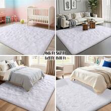 Soft Shag Rugs For Bedroom, White Fluffy Shaggy Rugs For Living Room Office, Luxury Modern Plush Carpet Girls Boys Room Dorm Indoor Home Decor, Upgrade Non-Slip - 白色 - 查看 9